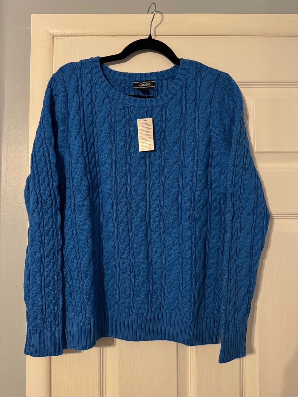 Lands' End Crewneck Cable Sweater - Blue